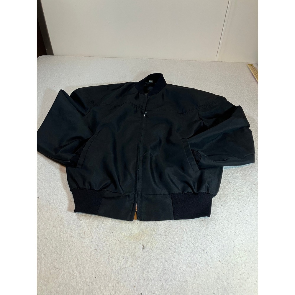 Vintage Black Bomber Jacket Mens Large Full Zip Lightweight USA Made Outerwear